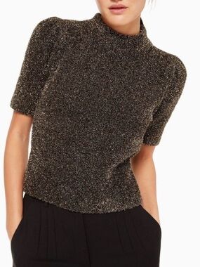 Kate Spade Metallic Tinsel Mock Neck Sweater Top S